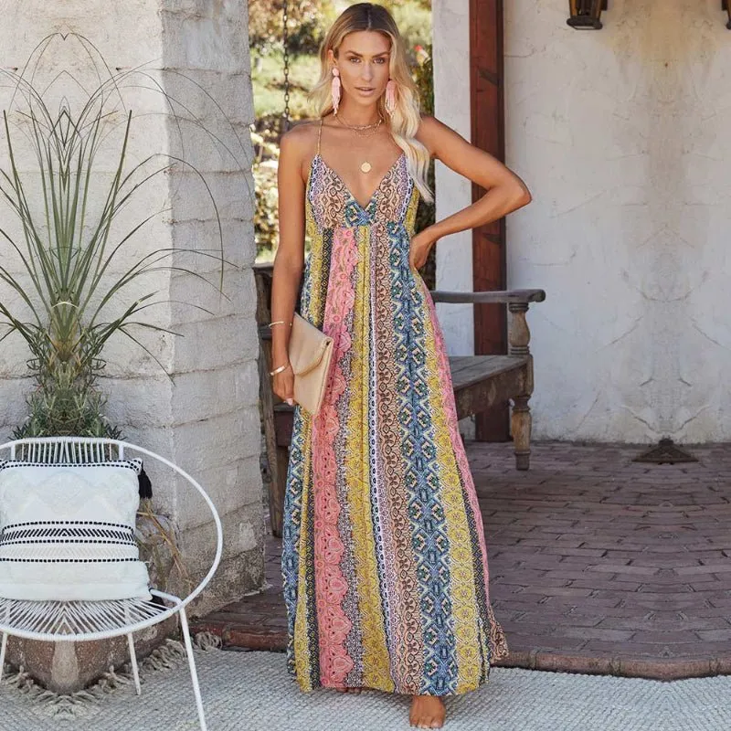 Robe longue à imprimé bohème pour femmes