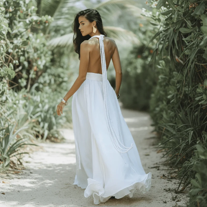 Robe longue bandage dos nu pour femmes