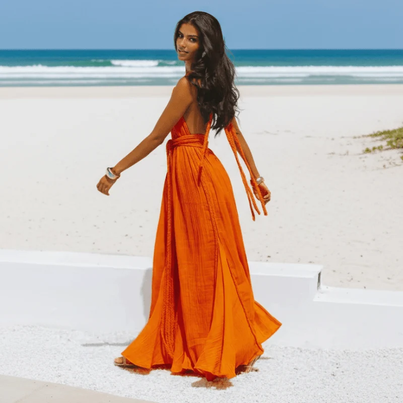 Robe longue bandage dos nu pour femmes