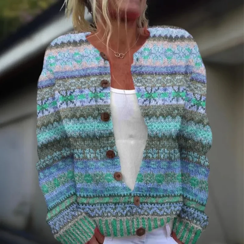 Cardigan en laine et coton à imprimé pour femmes