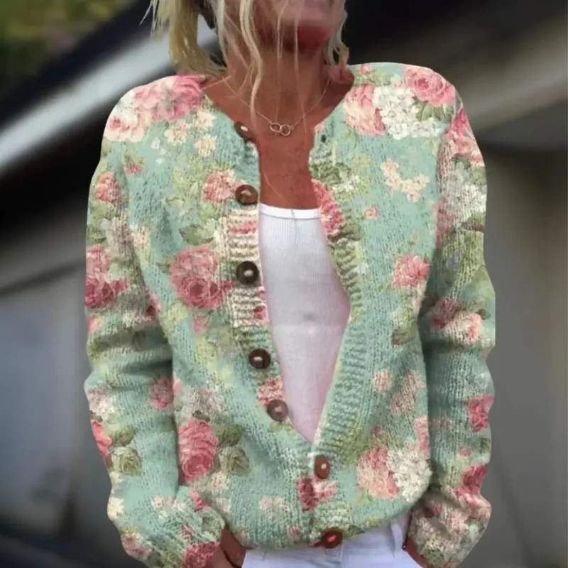 Cardigan en laine et coton à imprimé pour femmes