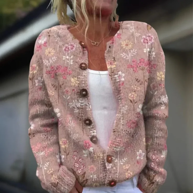 Cardigan en laine et coton à imprimé pour femmes