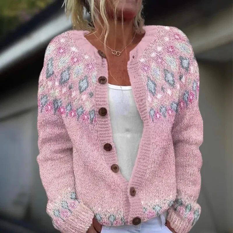 Cardigan en laine et coton à imprimé pour femmes