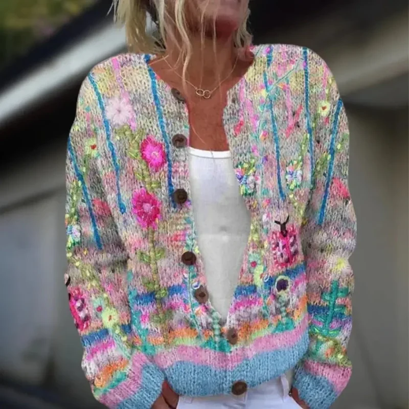 Cardigan en laine et coton à imprimé pour femmes