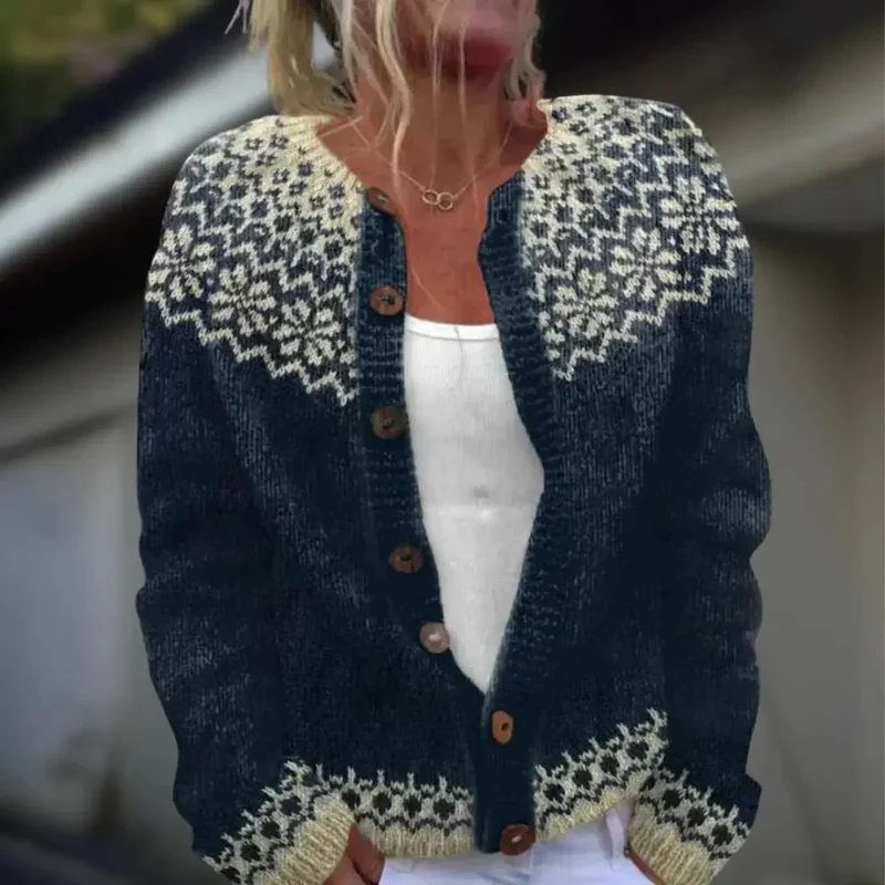 Cardigan en laine et coton à imprimé pour femmes