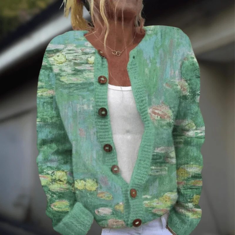 Cardigan en laine et coton à imprimé pour femmes