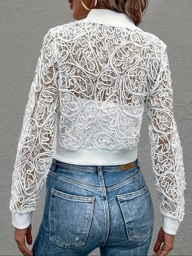 Veste bomber courte en dentelle pour Femmes