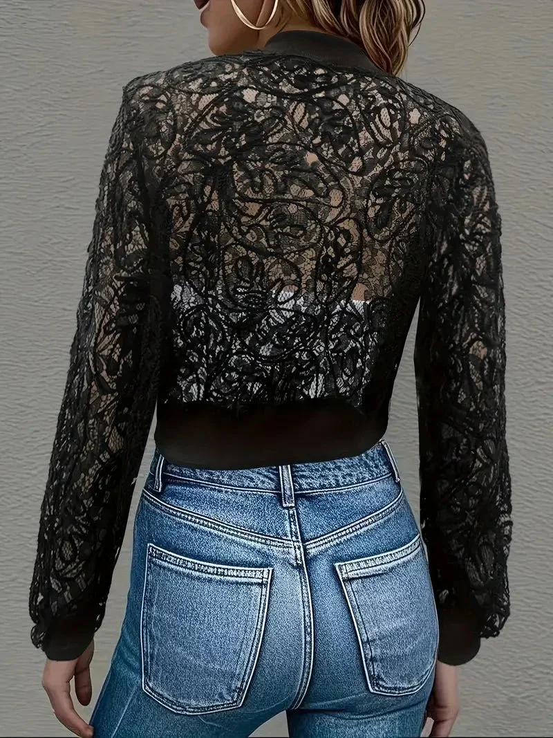 Veste bomber courte en dentelle pour Femmes