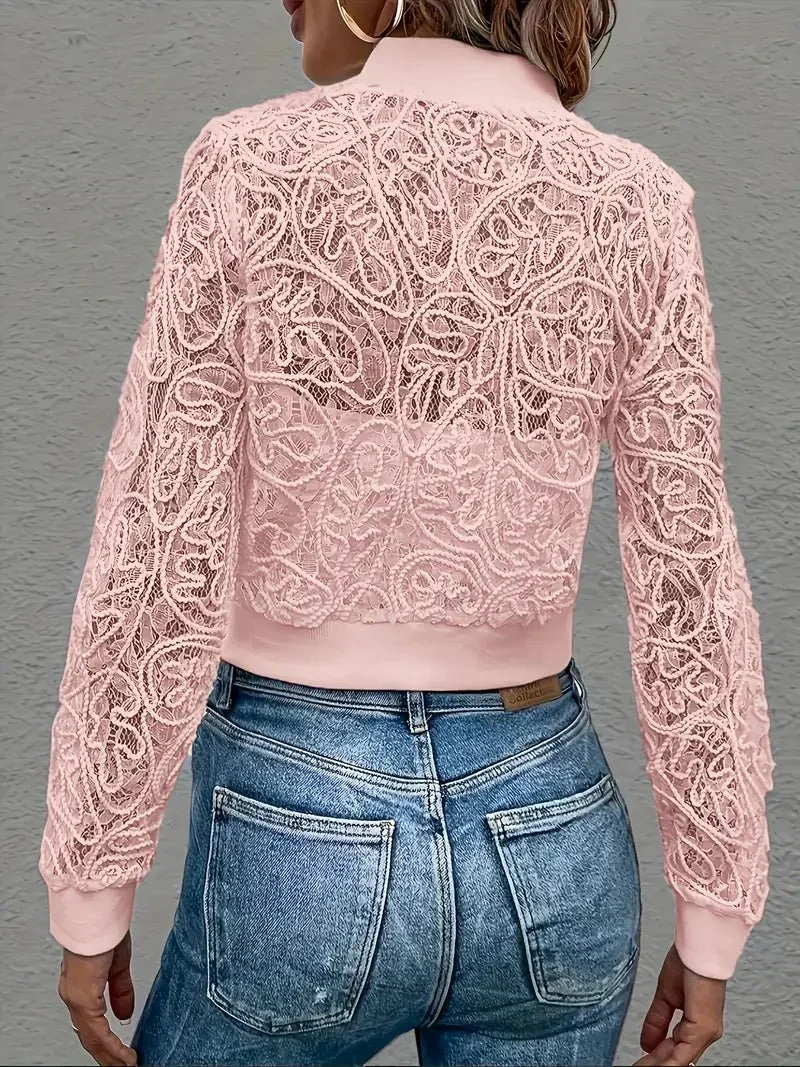 Veste bomber courte en dentelle pour Femmes