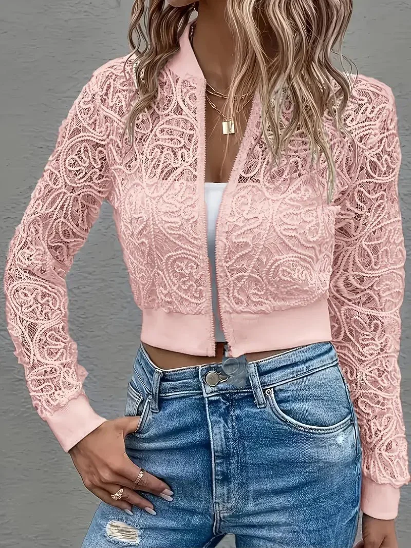 Veste bomber courte en dentelle pour Femmes