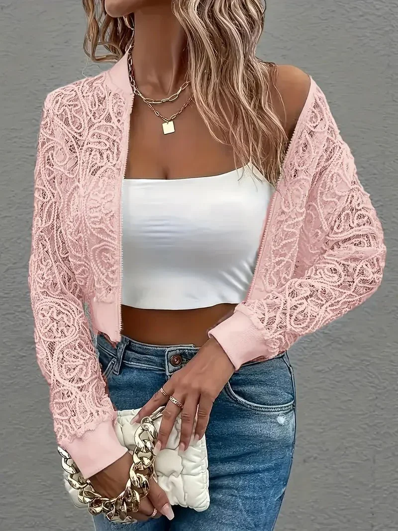 Veste bomber courte en dentelle pour Femmes
