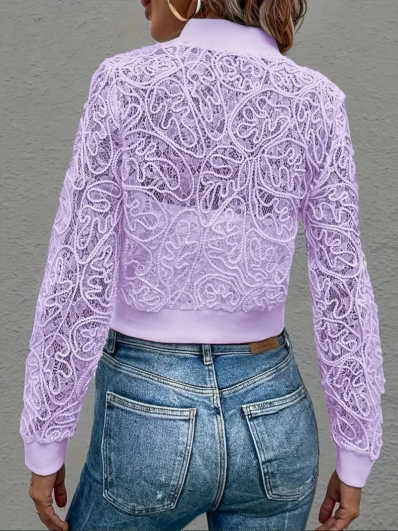 Veste bomber courte en dentelle pour Femmes