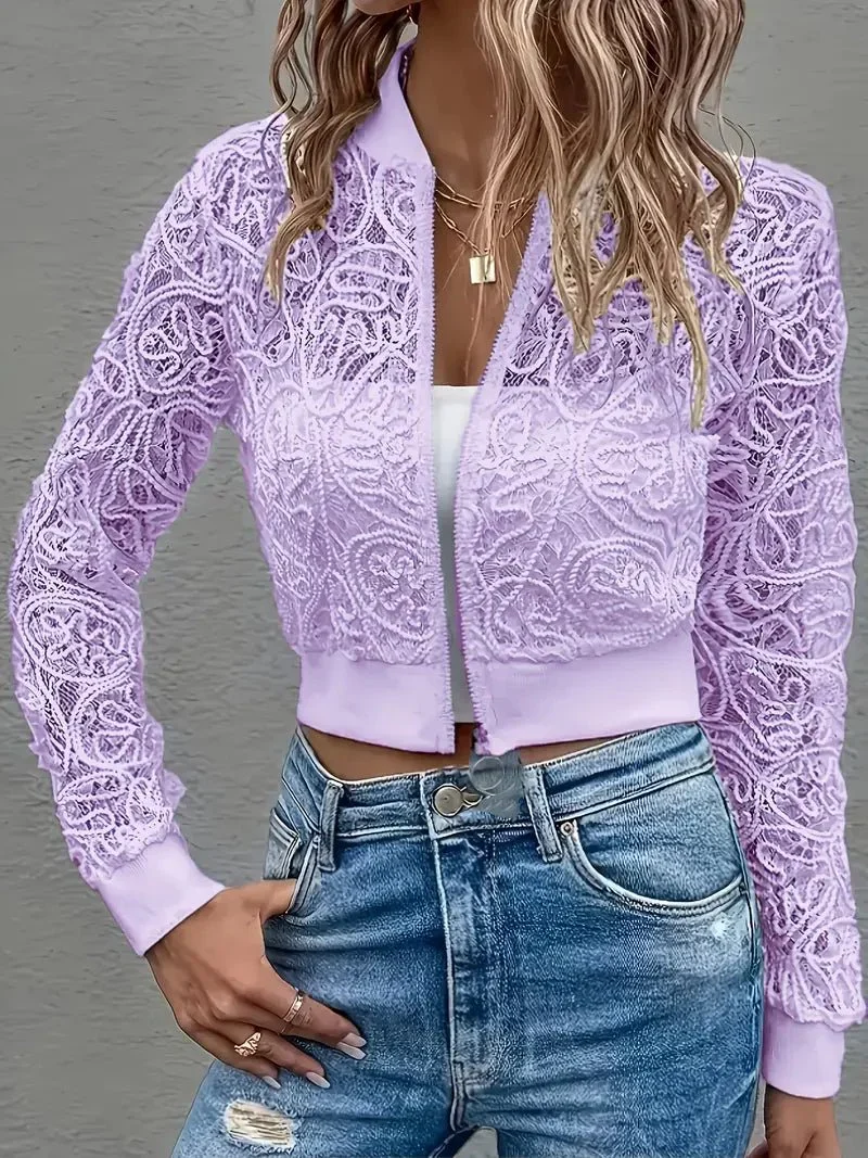 Veste bomber courte en dentelle pour Femmes