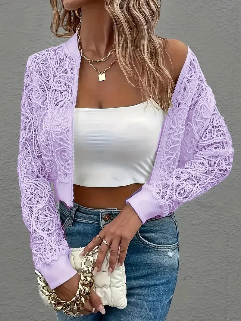 Veste bomber courte en dentelle pour Femmes