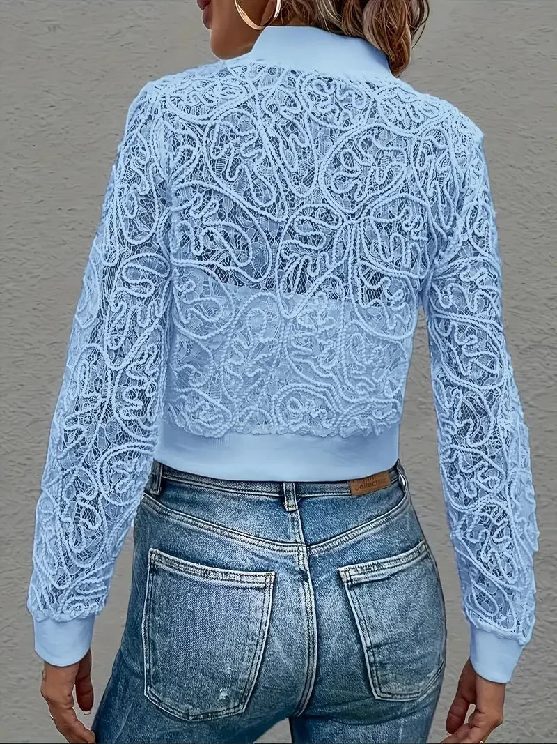 Veste bomber courte en dentelle pour Femmes