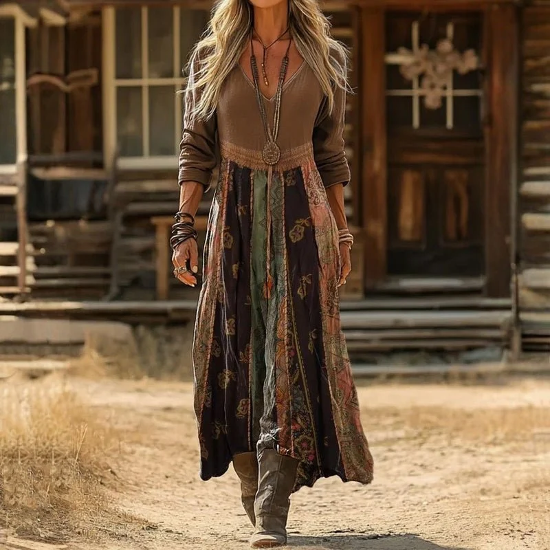 Robe mi-mollet à manches longues pour femmes