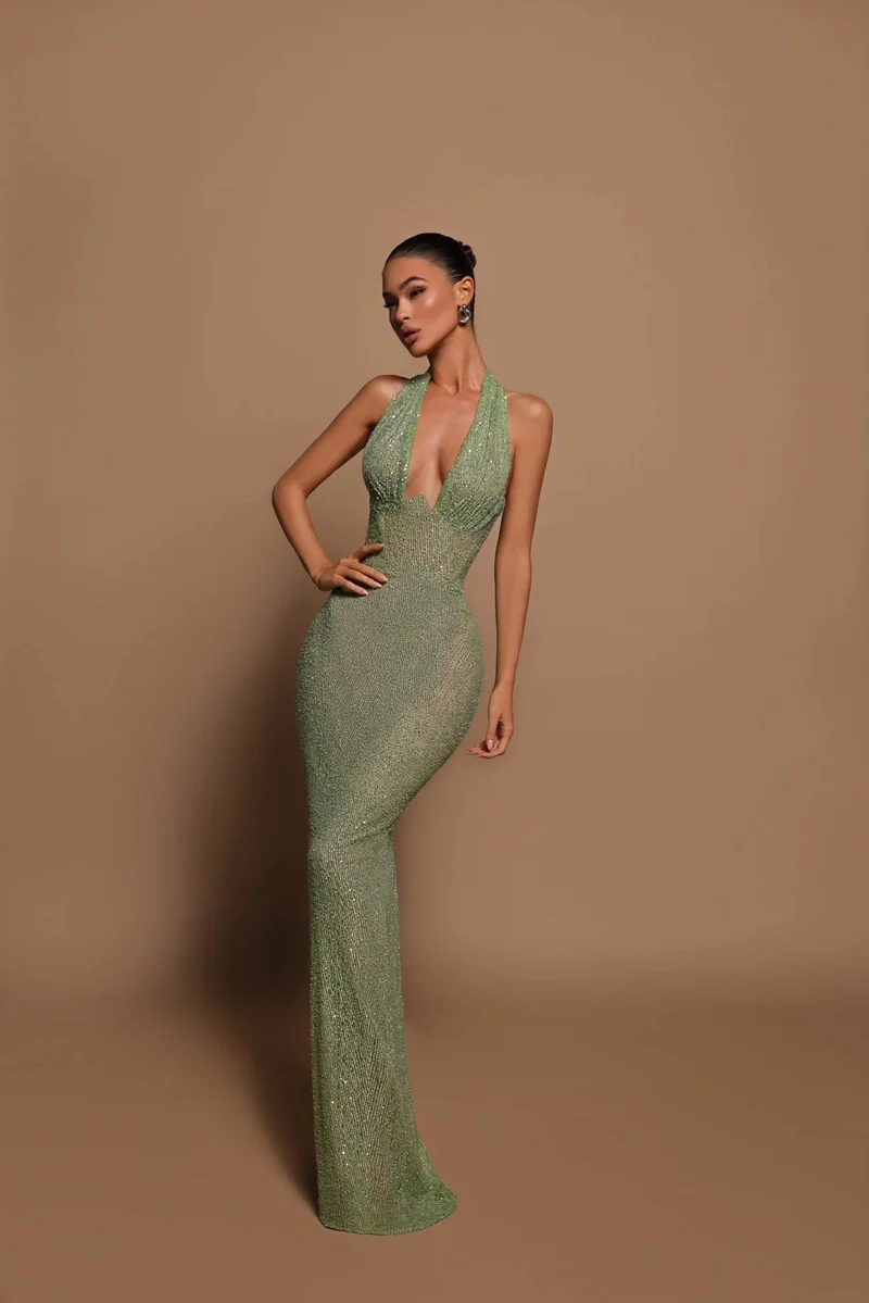 Robe de soirée moulante verte pour femmes