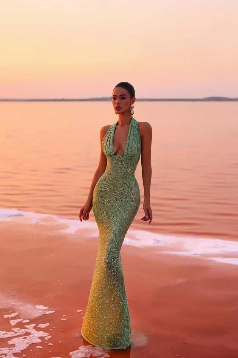 Robe de soirée moulante verte pour femmes