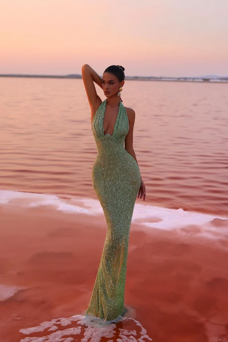 Robe de soirée moulante verte pour femmes