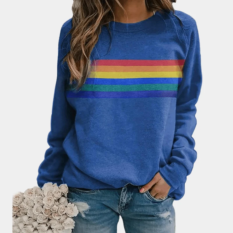 Sweat-shirt à rayures colorées à manches longues pour femmes