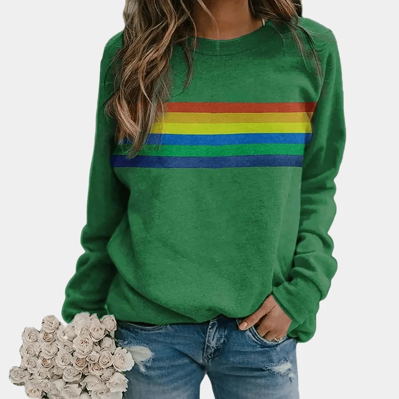 Sweat-shirt à rayures colorées à manches longues pour femmes