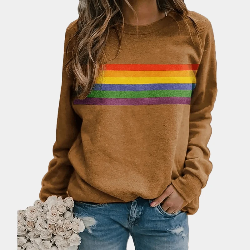 Sweat-shirt à rayures colorées à manches longues pour femmes