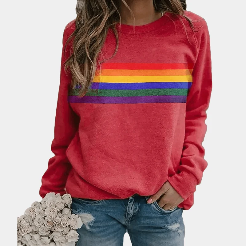 Sweat-shirt à rayures colorées à manches longues pour femmes