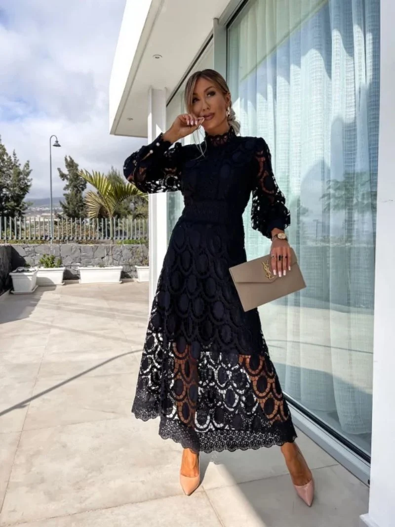 Robe longue en dentelle élégante pour femmes