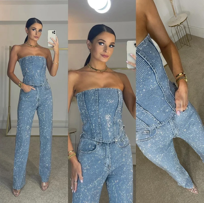 Combinaison bustier sans bretelles à jambes larges pour femmes