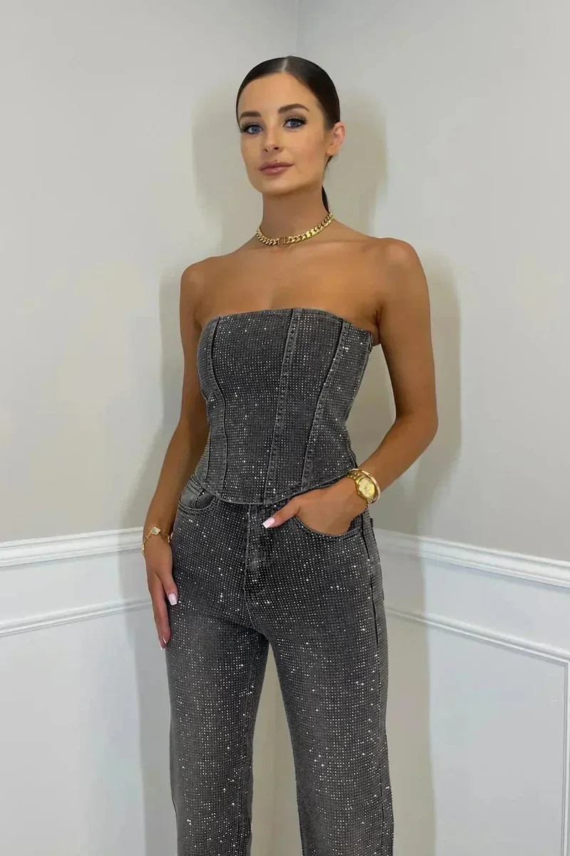 Combinaison bustier sans bretelles à jambes larges pour femmes
