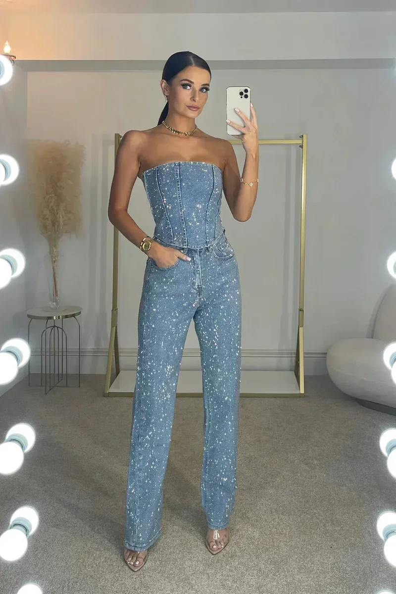 Combinaison bustier sans bretelles à jambes larges pour femmes