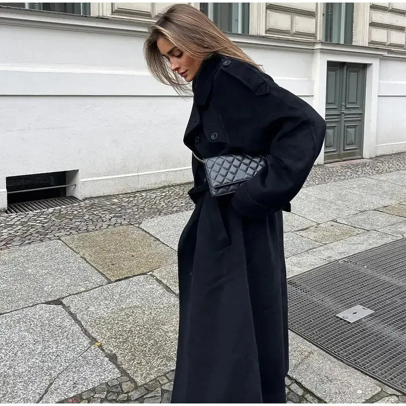 Manteau trench long à double boutonnage pour femmes