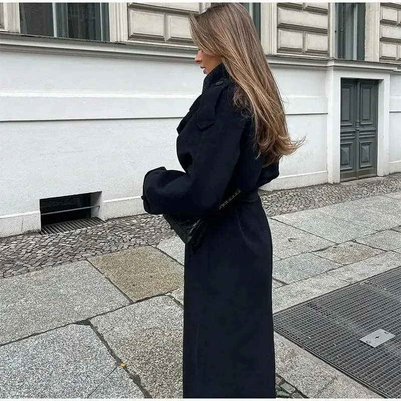 Manteau trench long à double boutonnage pour femmes