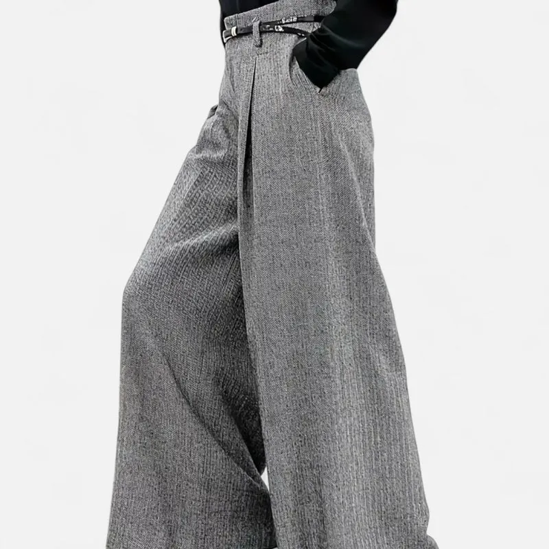 Pantalon Large Taille Haute en Tweed pour Femmes