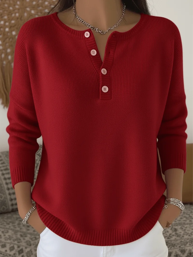 Pull à détail de bouton pour femmes