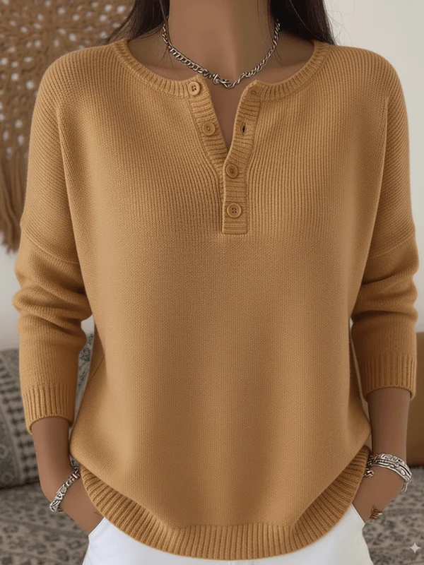 Pull à détail de bouton pour femmes
