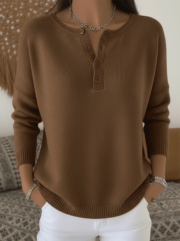 Pull à détail de bouton pour femmes