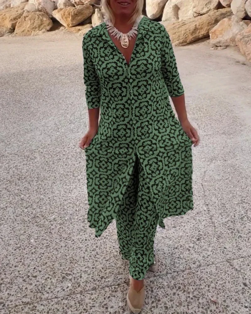 Set de dessus et pantalon avec fermeture à boutons pour femmes