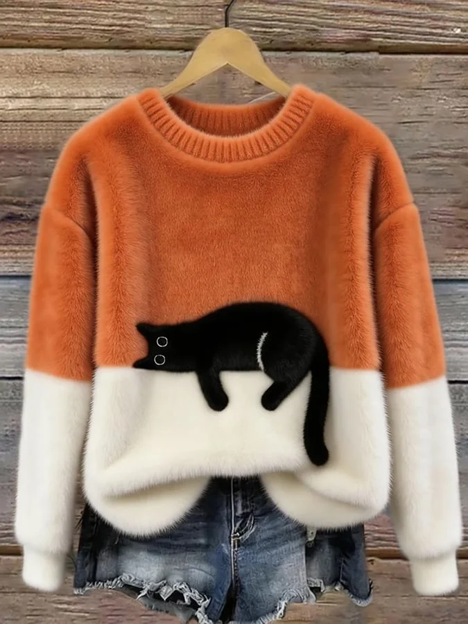 Pull décontracté avec motif chat pour femmes