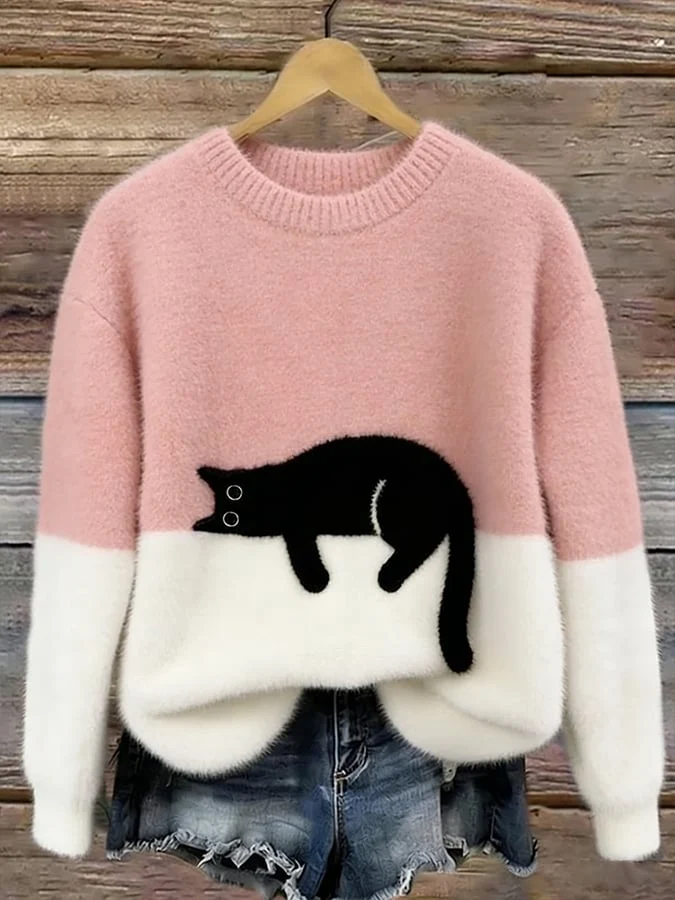 Pull décontracté avec motif chat pour femmes