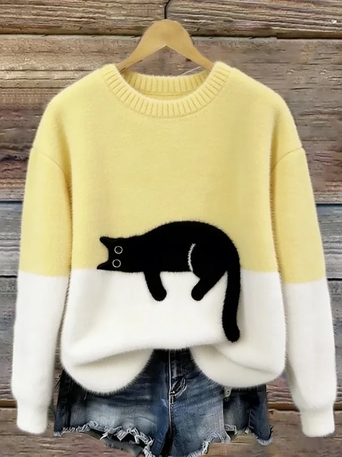 Pull décontracté avec motif chat pour femmes