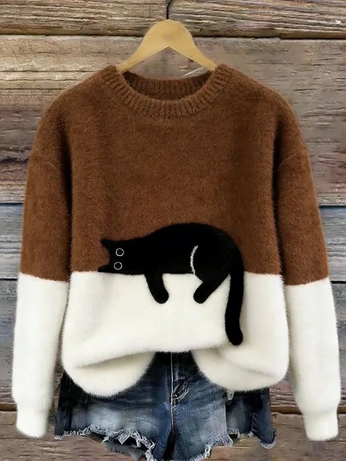 Pull décontracté avec motif chat pour femmes