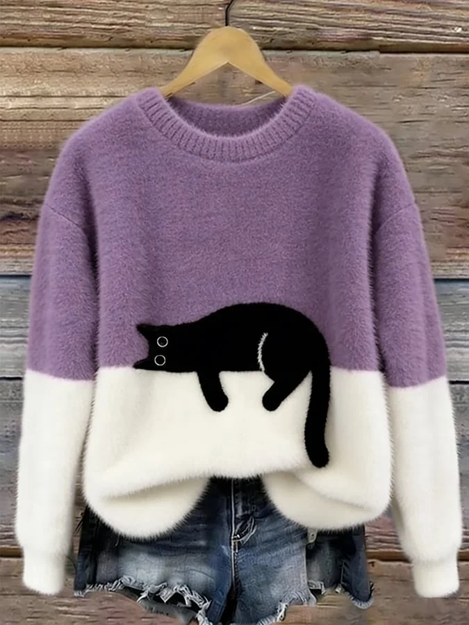 Pull décontracté avec motif chat pour femmes