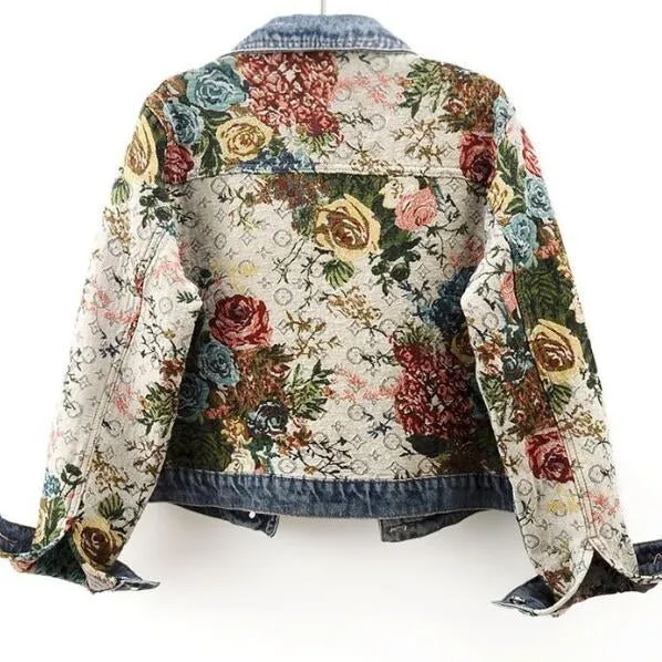 Veste en denim à imprimé floral pour Femmes