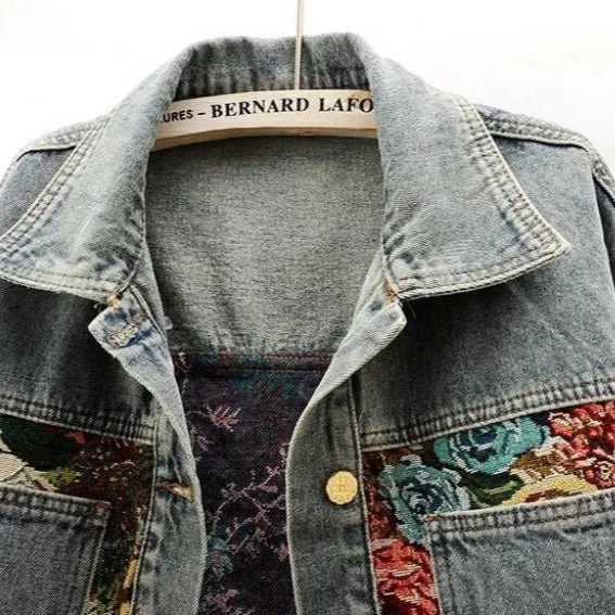 Veste en denim à imprimé floral pour Femmes
