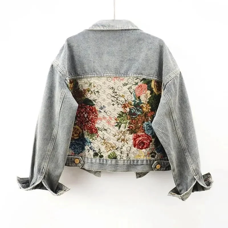 Veste en denim à imprimé floral pour Femmes