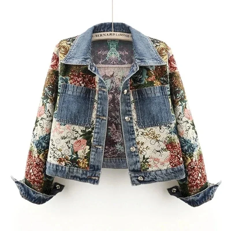 Veste en denim à imprimé floral pour Femmes
