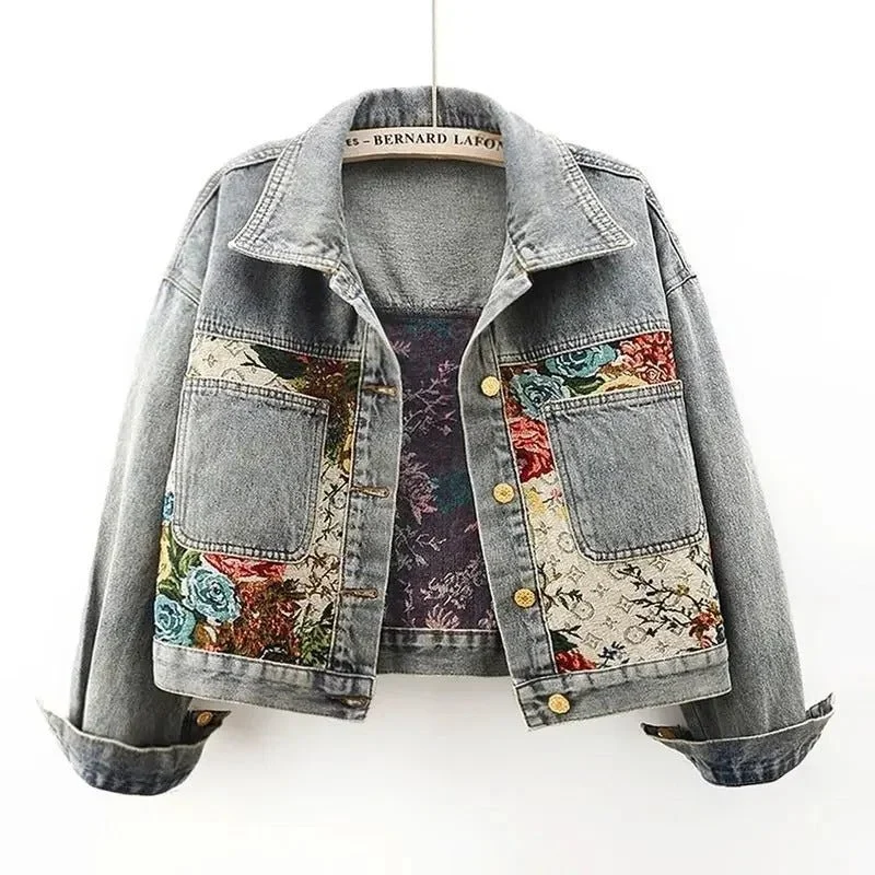 Veste en denim à imprimé floral pour Femmes