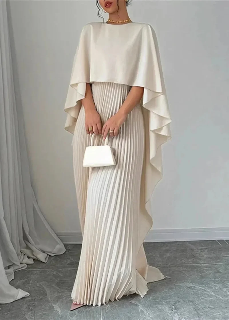 Robe Maxi avec Cape Plissée pour Femme