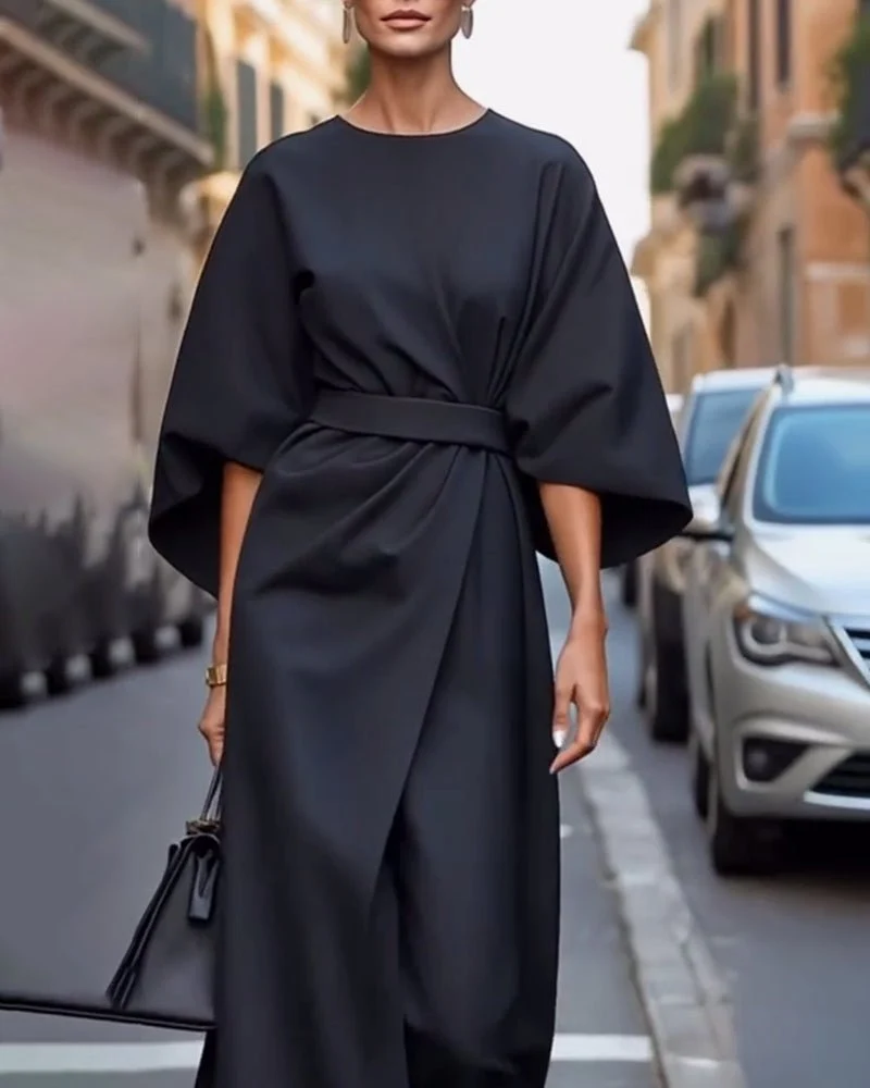 Robe Élégante à Manches Lanterne pour Femmes